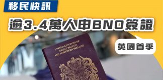 【移民快訊:英國首兩個月收到逾 3.4 萬人申 BNO 簽證】 BNO