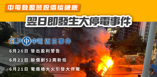 【元朗天水圍停電】中電盈警股價續破底 翌日即發生大停電事件 天水圍停電