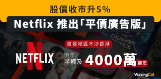 【Netflix 推出「平價廣告版」】料明年將觸及4000萬觀眾 股價收市升5% Netflix