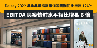 Delsey 2022 年全年業績顯示淨銷售額同比增長 124%,EBITDA 與疫情前水平相比增長 6 倍 Delsey EBITDA