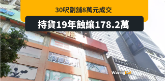 銅鑼灣30呎劏舖持貨19年186萬蝕剩8萬 貶值96%或破開埠紀錄 銅鑼灣30呎劏舖持貨19年186萬蝕剩8萬 貶值96%或破開埠紀錄