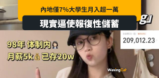 內地僅7%大學生月入過萬 唔夠錢使發起「報復性儲蓄」運動 內地僅7%大學生月入過萬 唔夠錢使發起「報復性儲蓄」運動