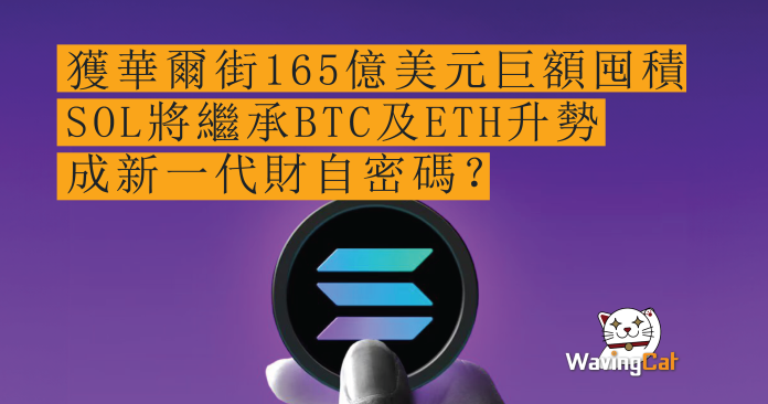 獲華爾街165億美元巨額囤積 SOL將繼承BTC及ETH升勢 成新一代財自密碼？